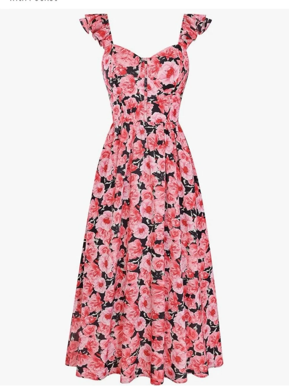 Grace Karin Black Maxi Dress with Red Floral Print - Picture 1 of 10